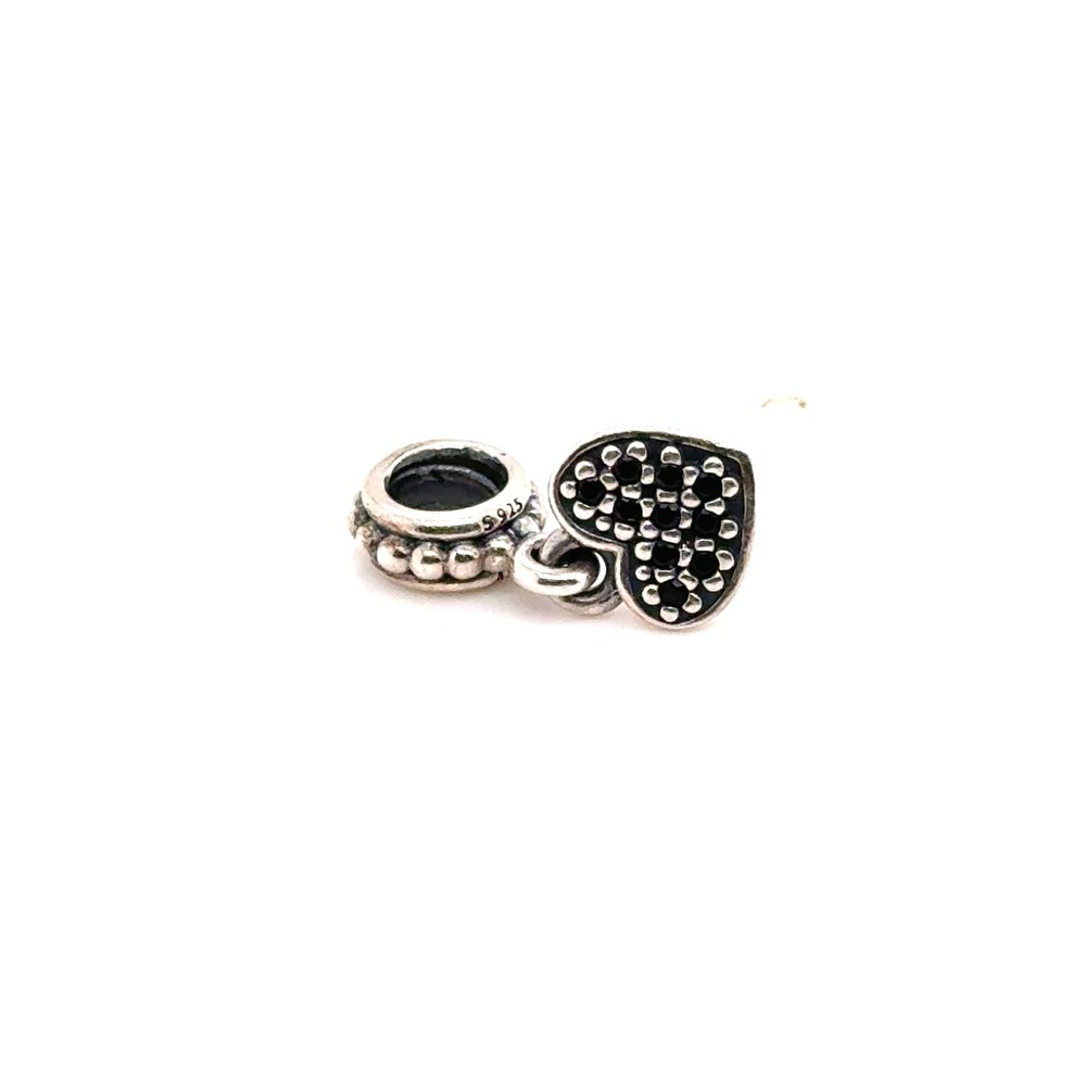 Pandora Sterling Silver Black Pave Heart Dangle Charm S925 ALE 791024NCK